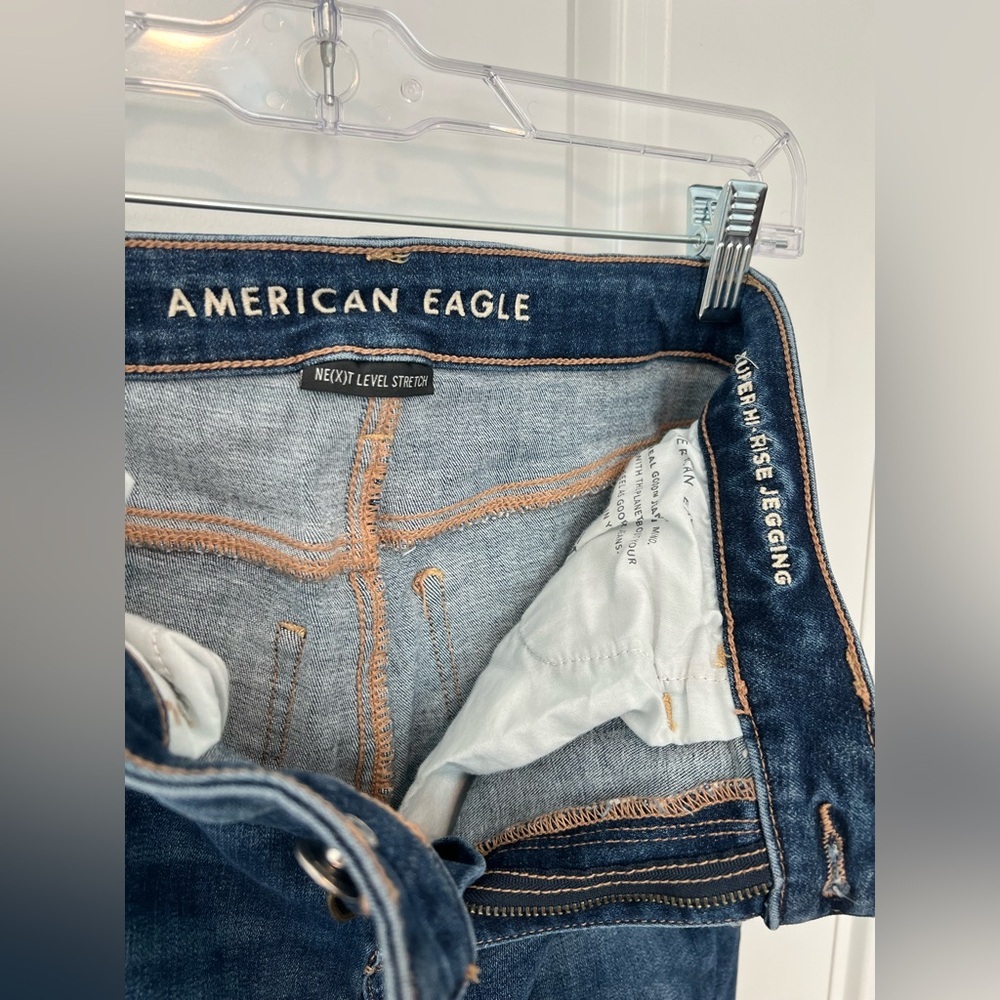 American Eagle Outfitters Dark Blue Distressed High Rise Jegging 4R - Picture 6 of 8